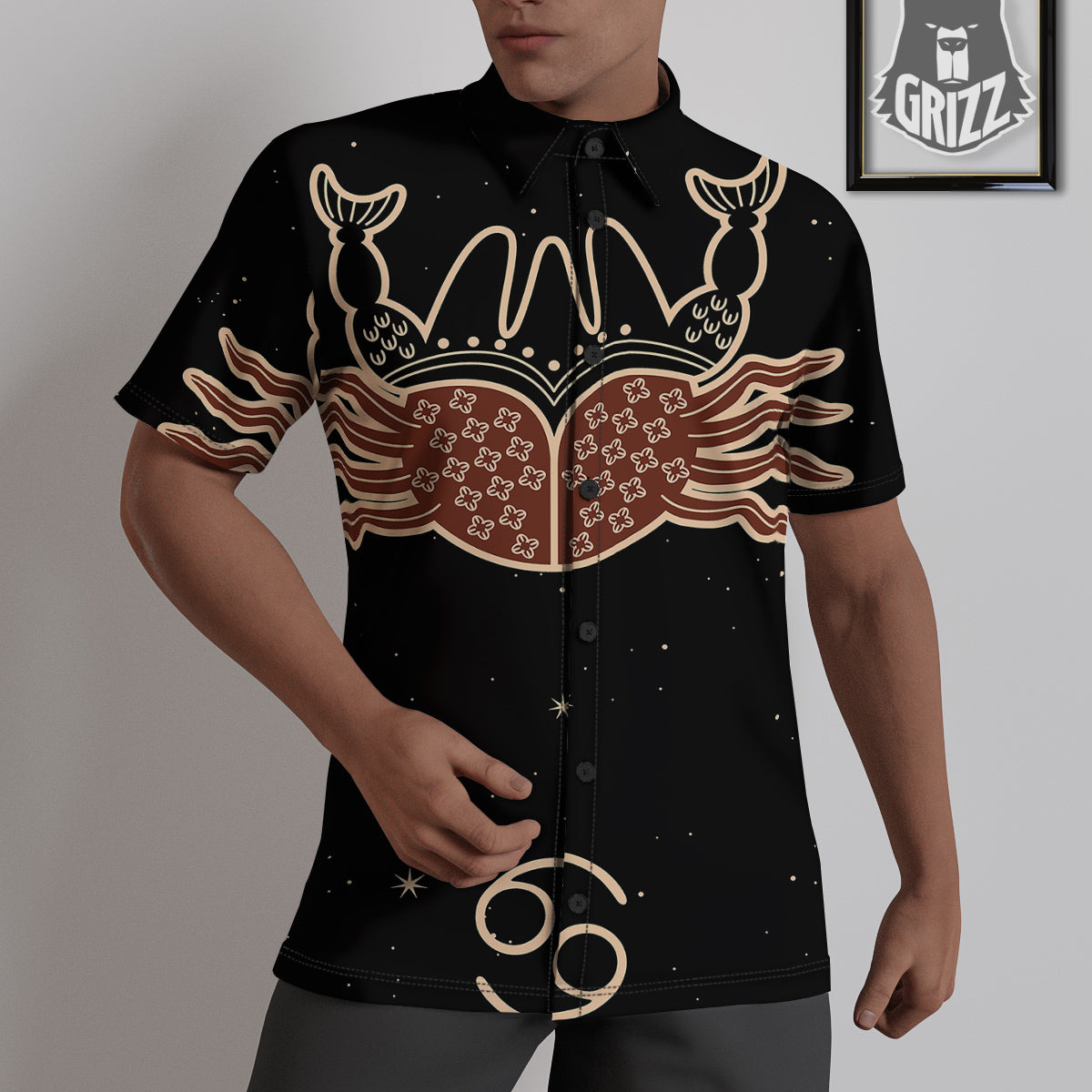 Cancer Constellation Print Untucked Shirts-grizzshop