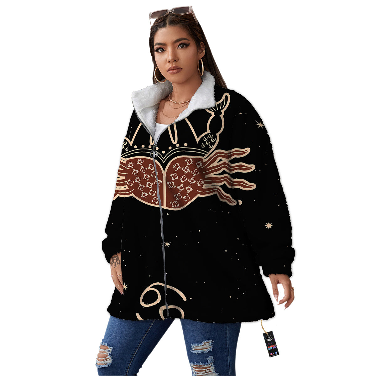 Cancer Constellation Print Women's Sherpa Jacket-grizzshop
