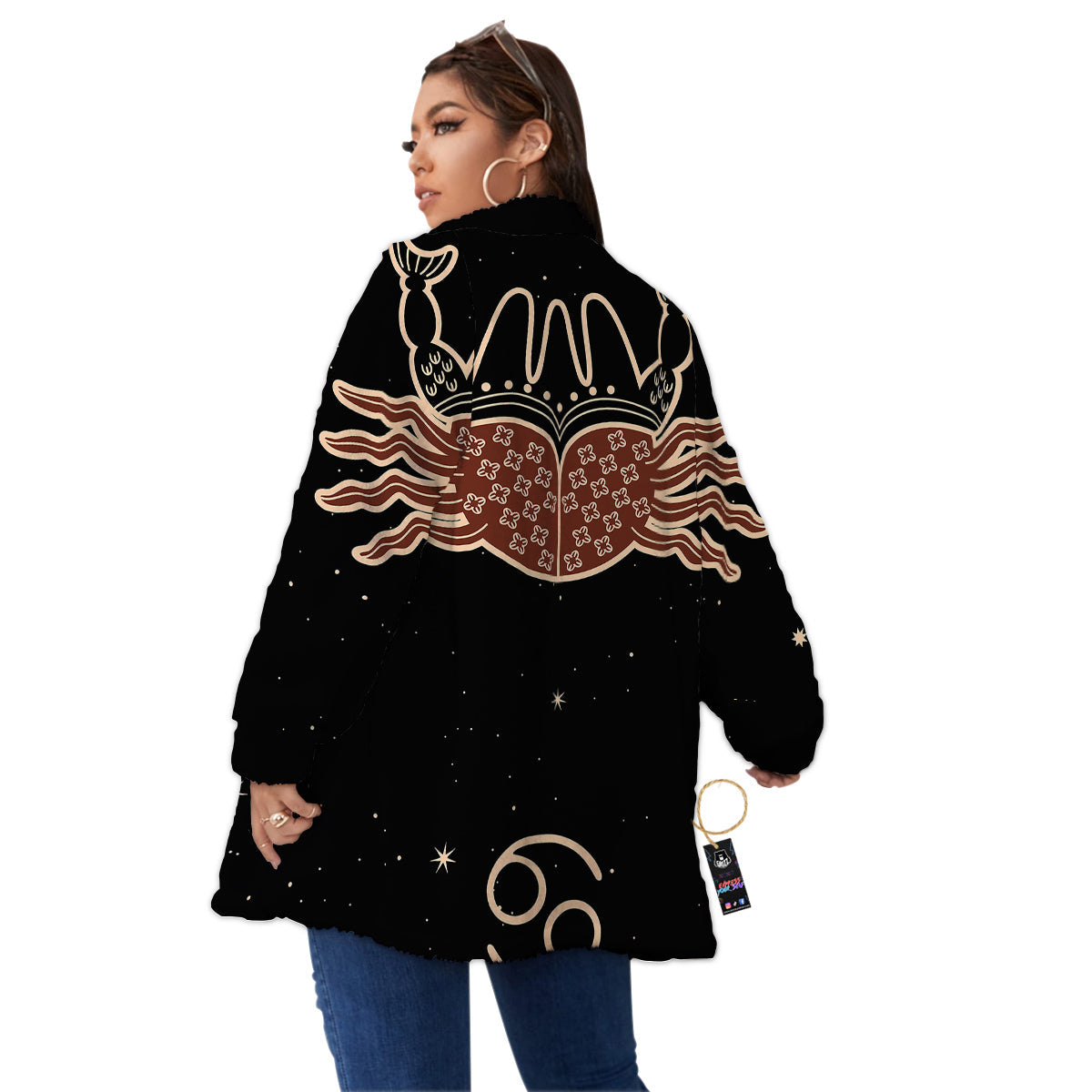 Cancer Constellation Print Women's Sherpa Jacket-grizzshop