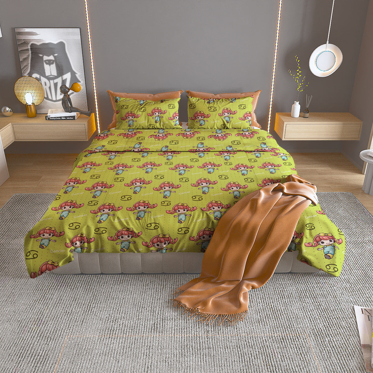Cancer Cute Cartoon Print Pattern Duvet Cover Bedding Set