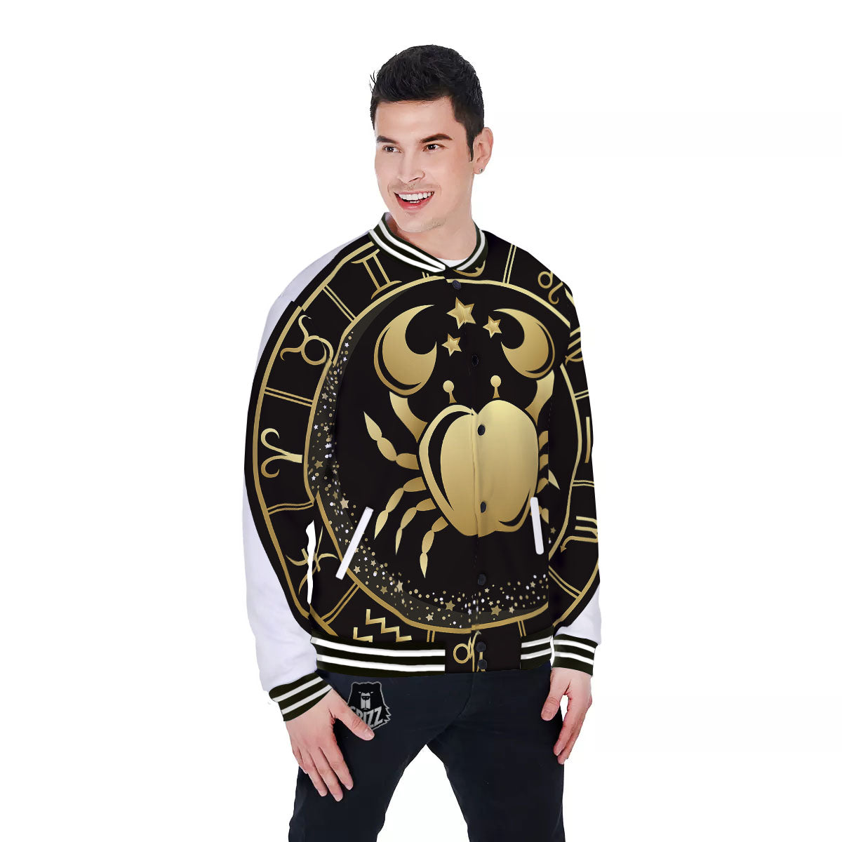 Cancer Sign Black And Gold Print Baseball Jacket-grizzshop