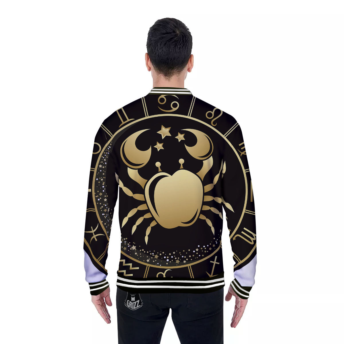 Cancer Sign Black And Gold Print Baseball Jacket-grizzshop