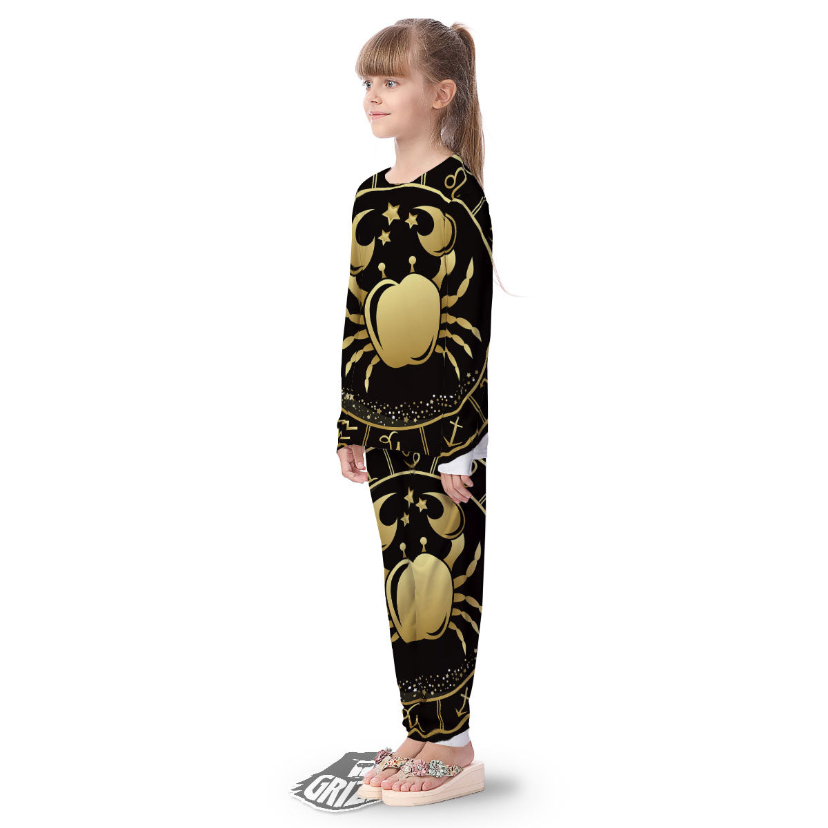 Cancer Sign Black And Gold Print Kid's Pajamas-grizzshop