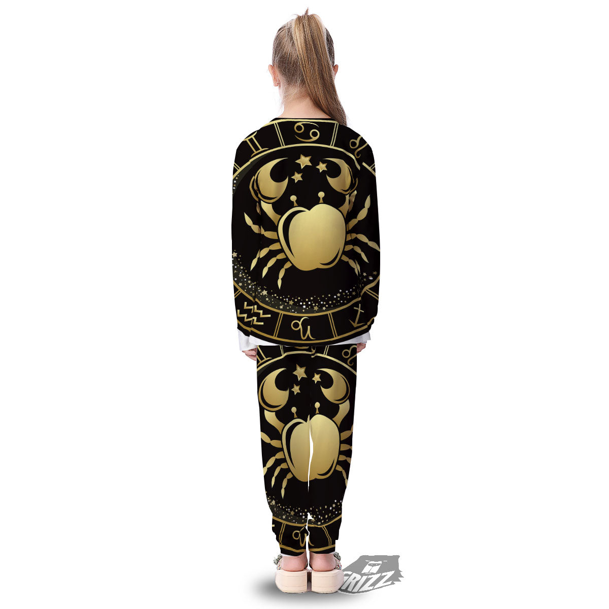 Cancer Sign Black And Gold Print Kid's Pajamas-grizzshop