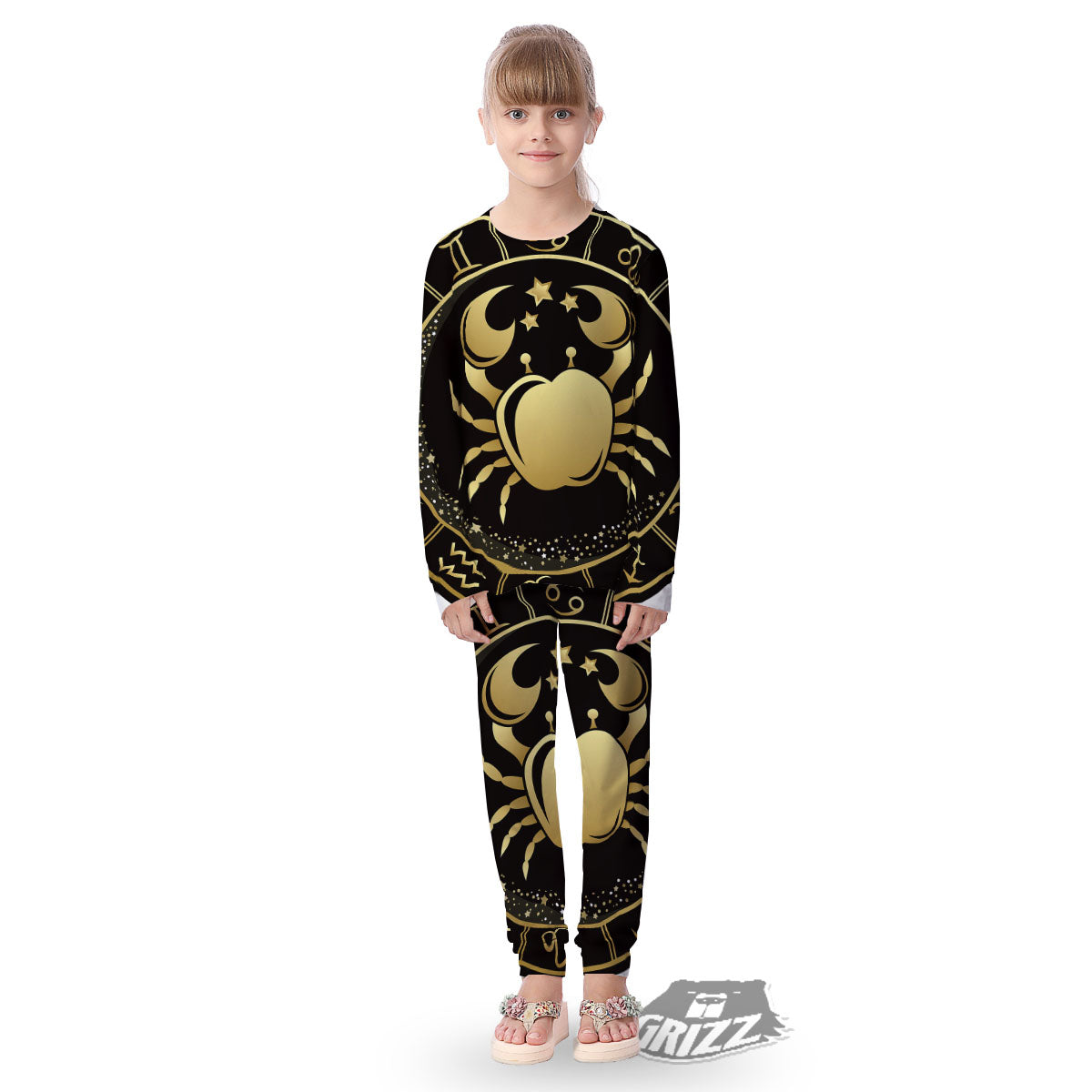 Cancer Sign Black And Gold Print Kid's Pajamas-grizzshop