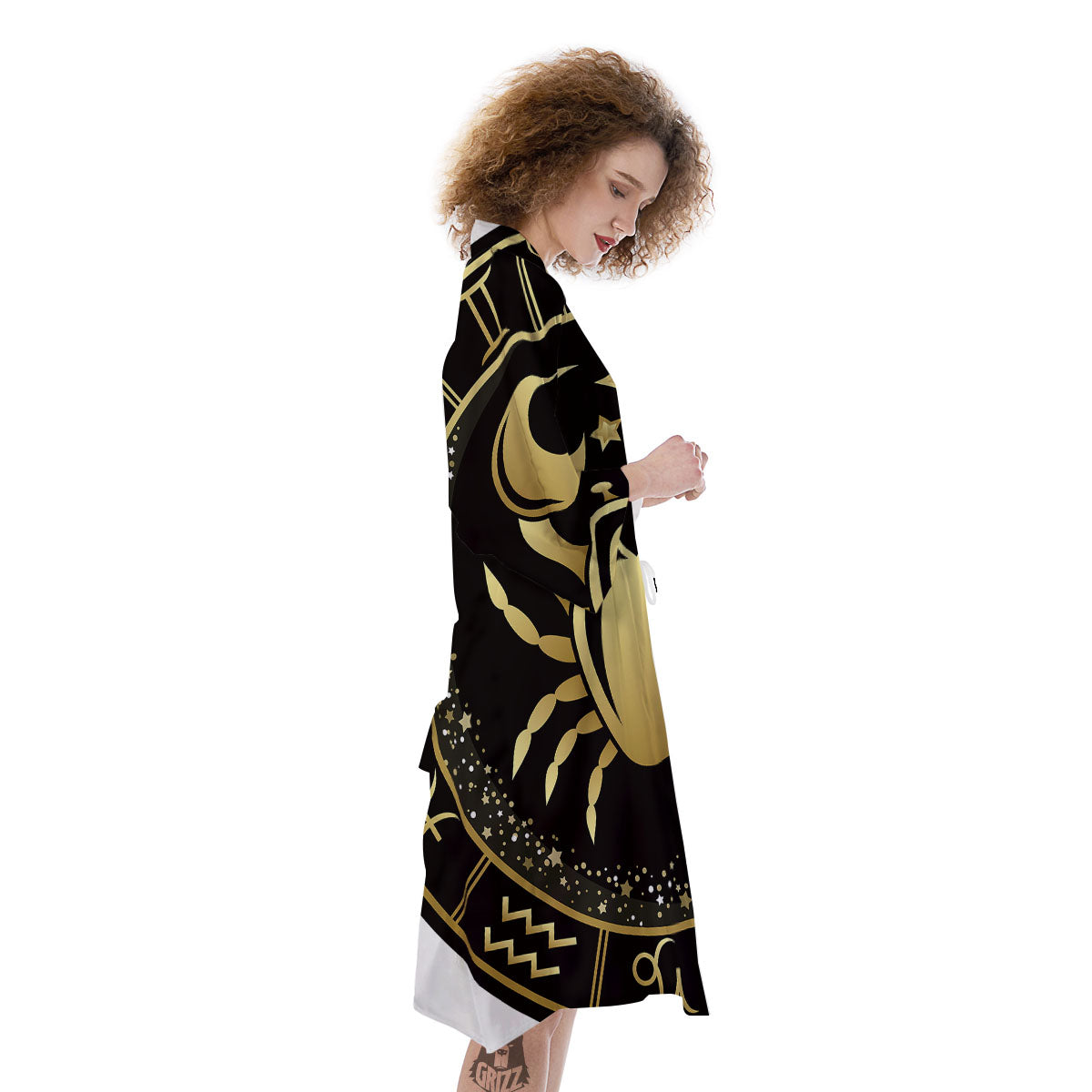 Cancer Sign Black And Gold Print Kimono-grizzshop
