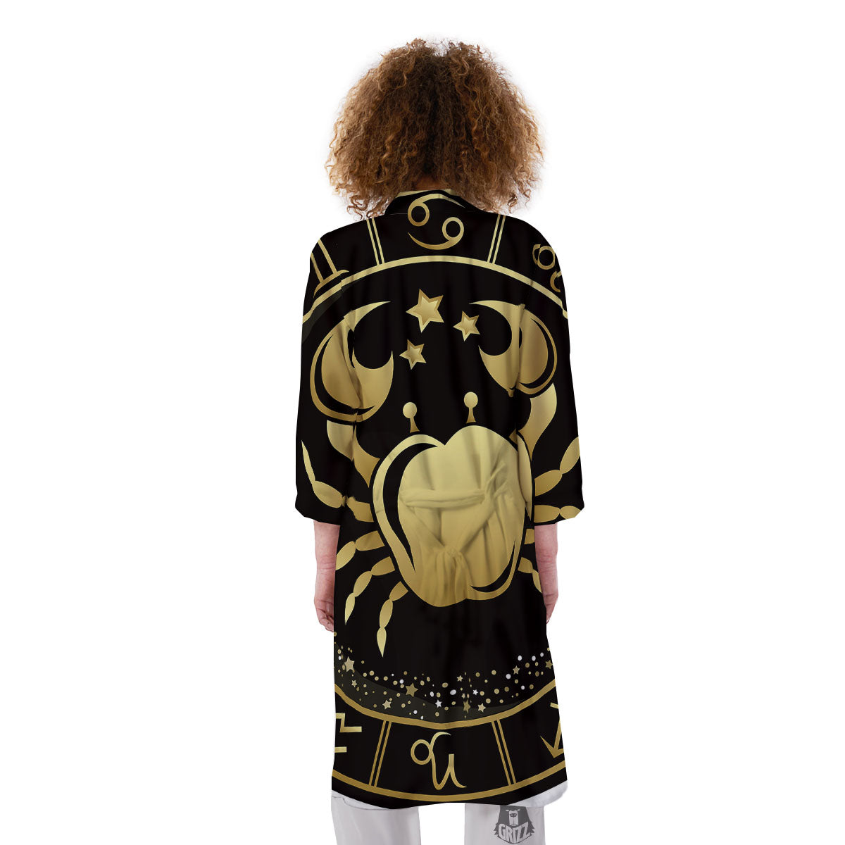 Cancer Sign Black And Gold Print Kimono-grizzshop