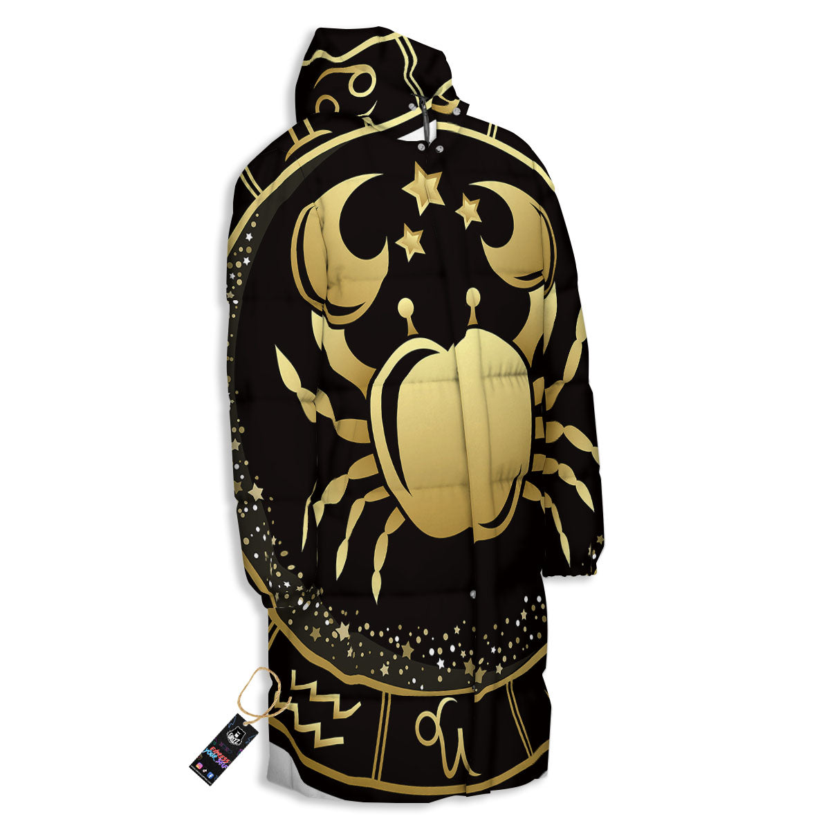 Cancer Sign Black And Gold Print Long Down Jacket-grizzshop