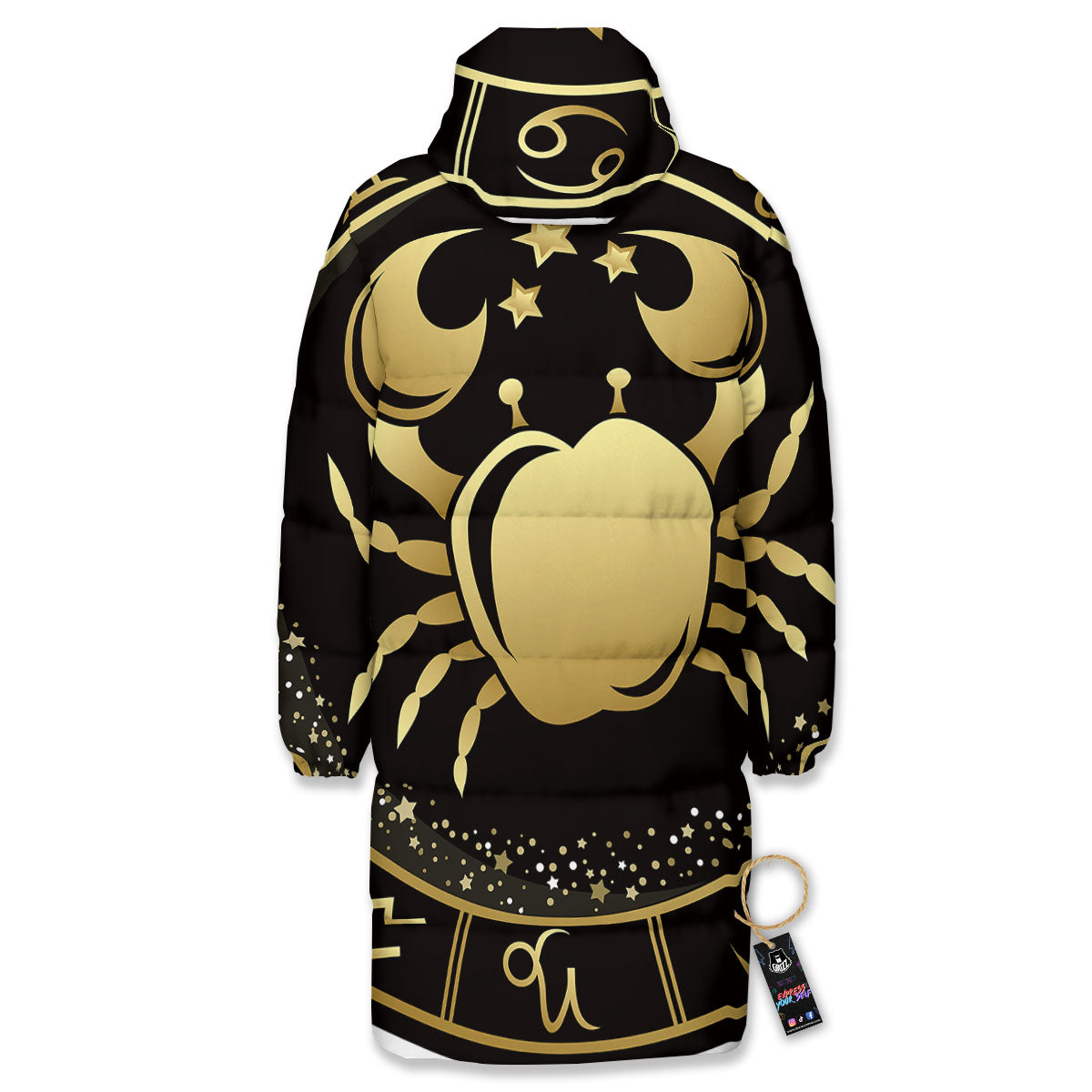 Cancer Sign Black And Gold Print Long Down Jacket-grizzshop