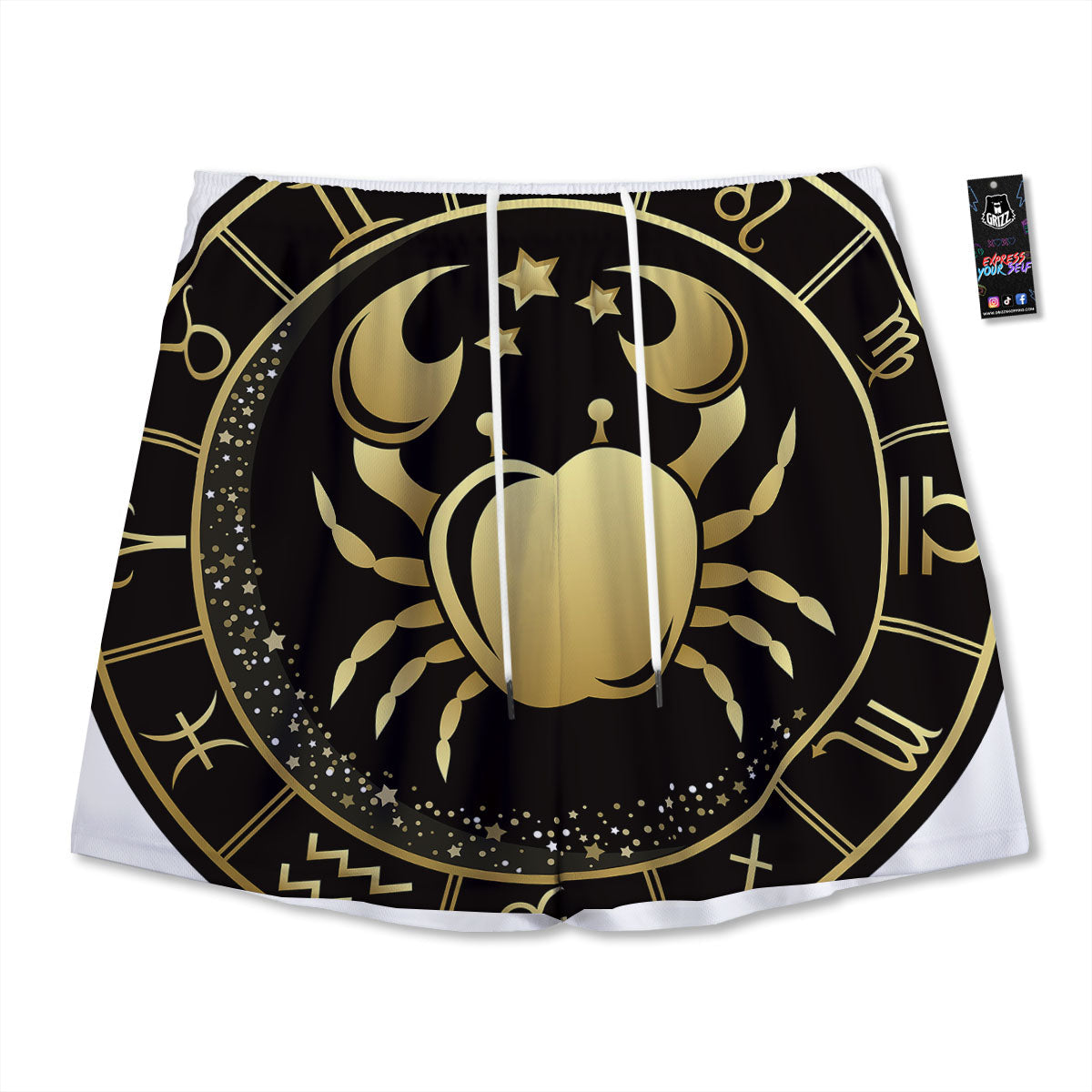 Cancer Sign Black And Gold Print Mesh Shorts
