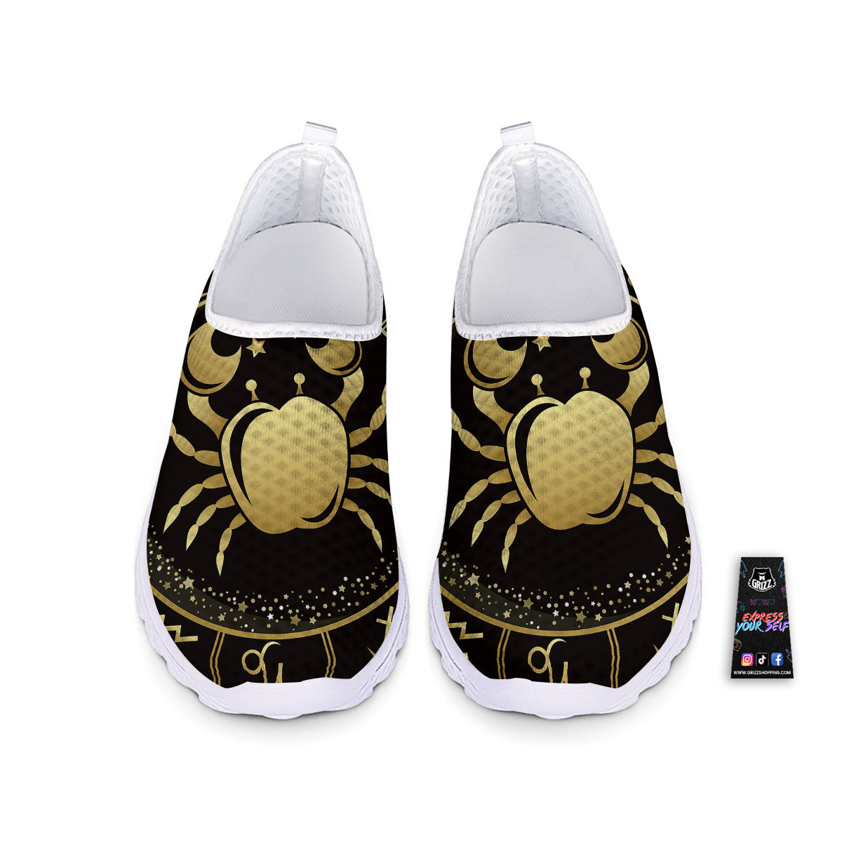 Cancer Sign Black And Gold Print Nurse Shoes-grizzshop