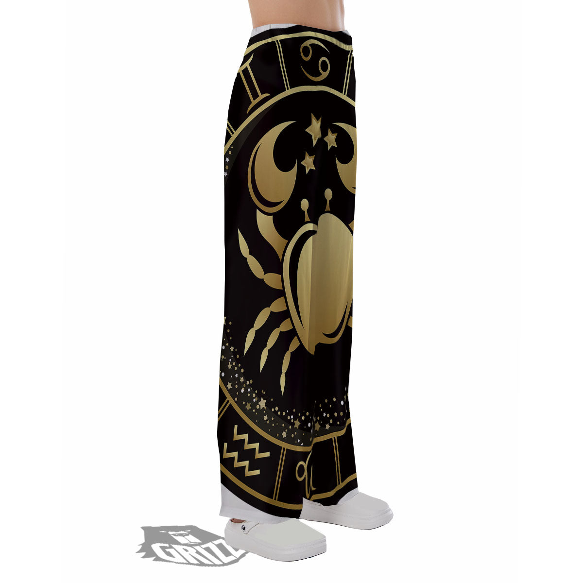 Cancer Sign Black And Gold Print Pajama Pants-grizzshop
