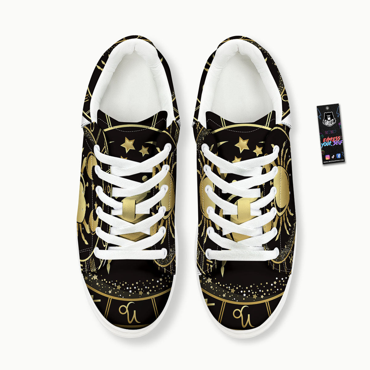 Cancer Sign Black And Gold Print Platform Shoes-grizzshop