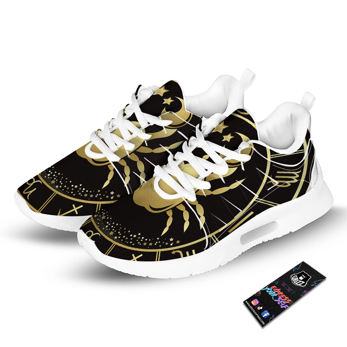 Cancer Sign Black And Gold Print Tennis Shoes-grizzshop