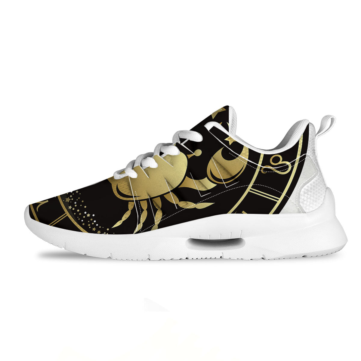 Cancer Sign Black And Gold Print Tennis Shoes-grizzshop