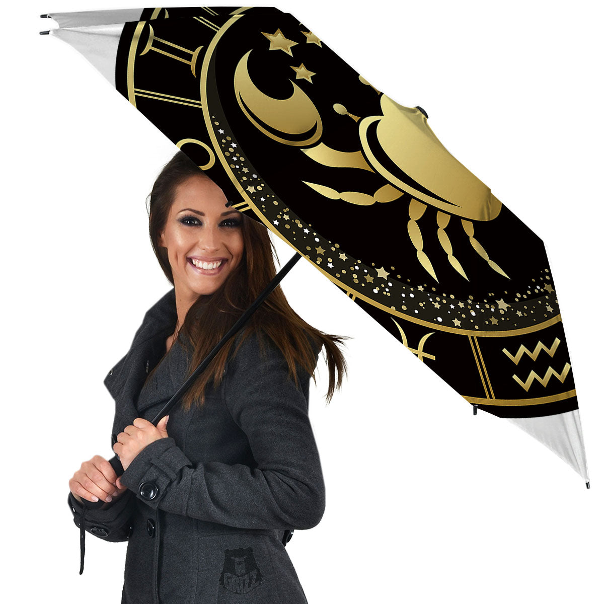 Cancer Sign Black And Gold Print Umbrella-grizzshop