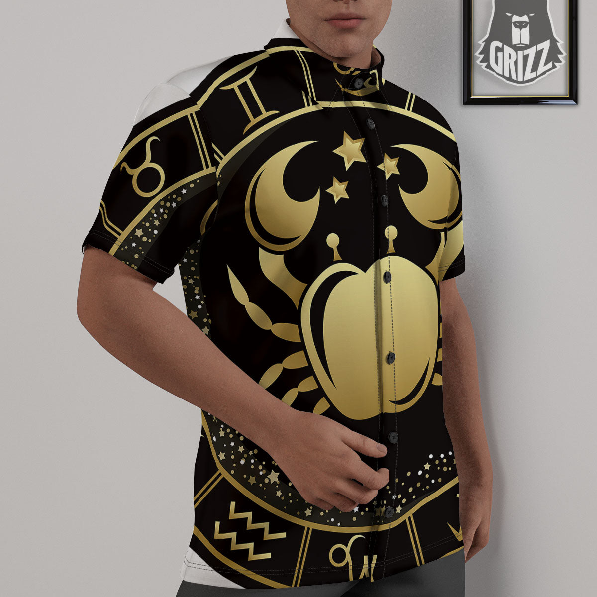 Cancer Sign Black And Gold Print Untucked Shirts-grizzshop