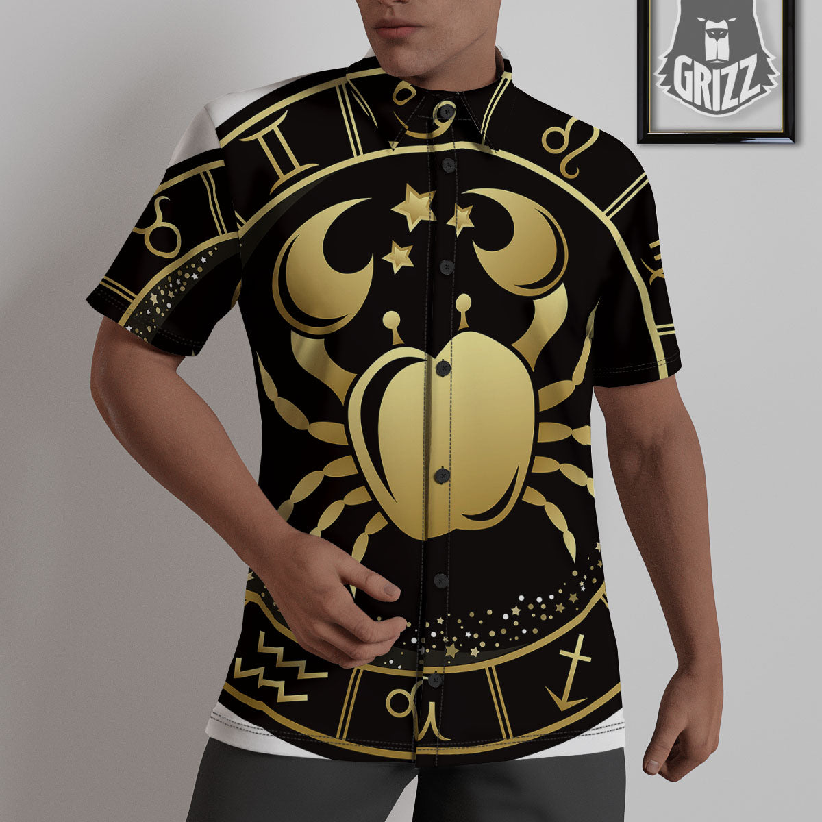Cancer Sign Black And Gold Print Untucked Shirts-grizzshop