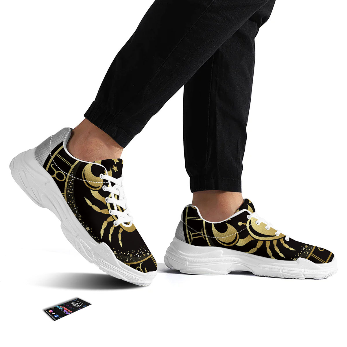 Cancer Sign Black And Gold Print White Chunky Shoes-grizzshop