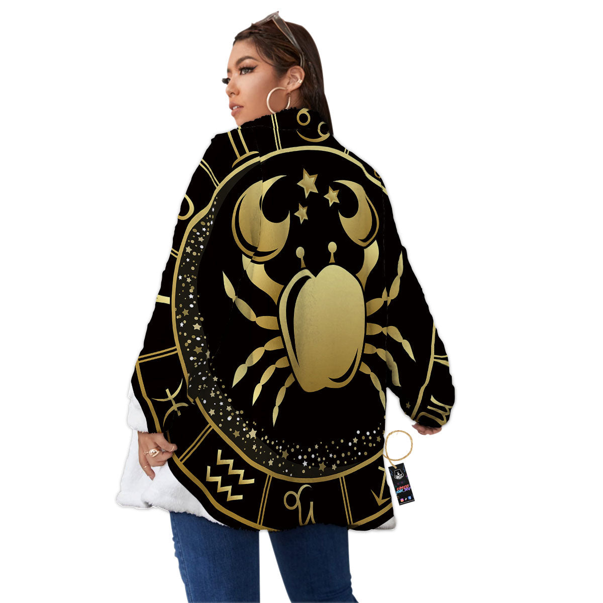 Cancer Sign Black And Gold Print Women's Sherpa Jacket-grizzshop