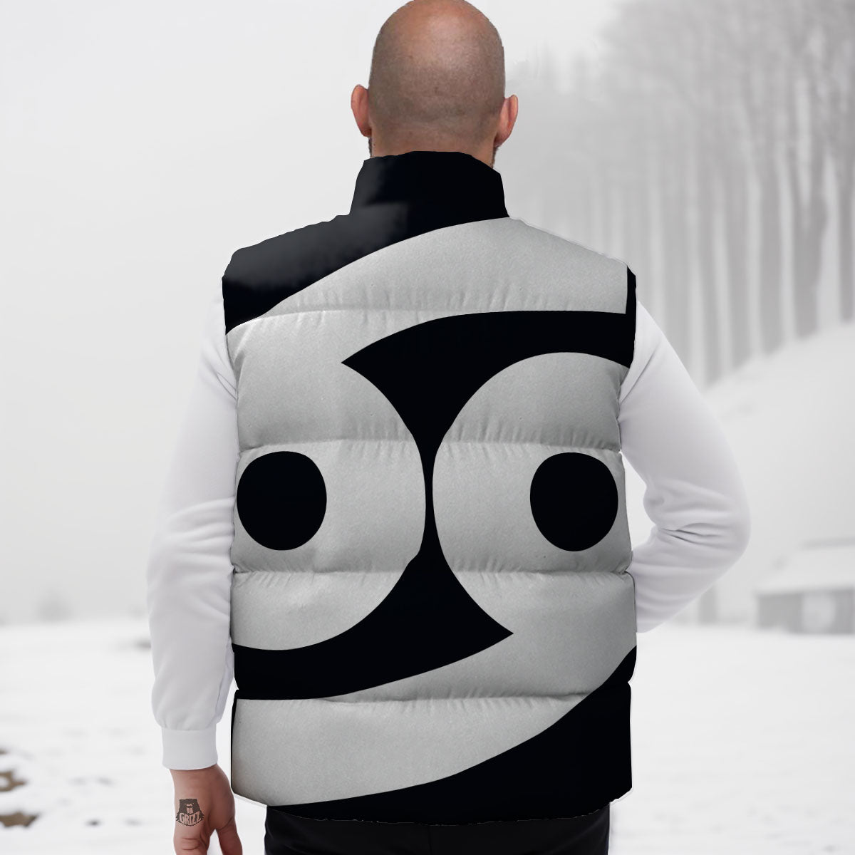Cancer Sign White And Black Print Down Vest
