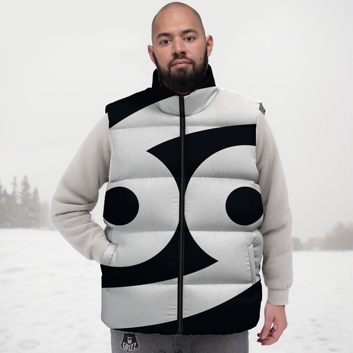 Cancer Sign White And Black Print Down Vest