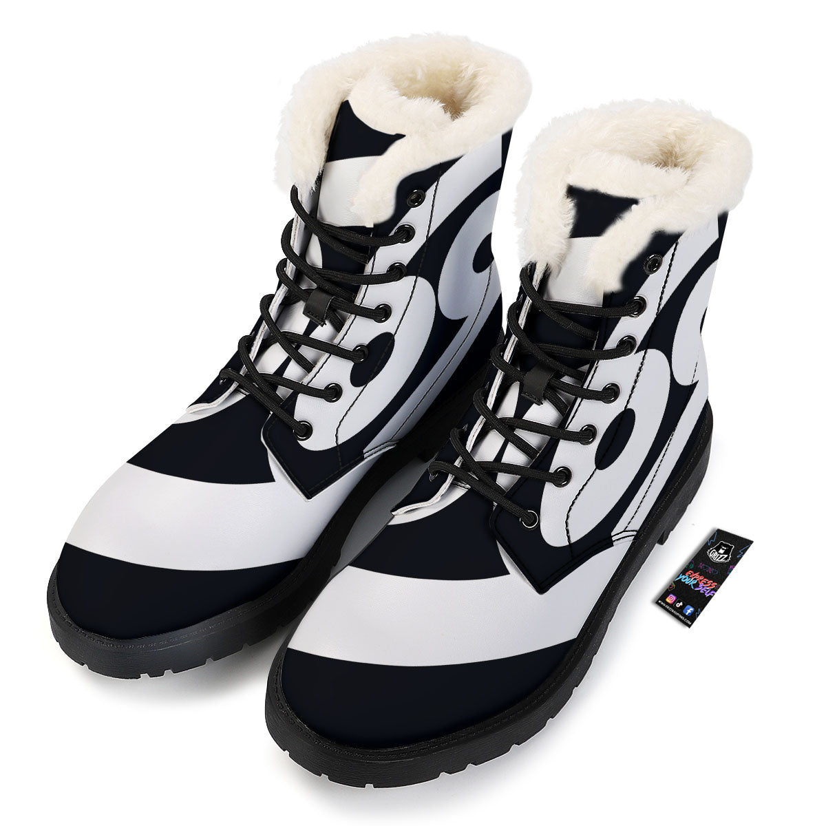 Cancer Sign White And Black Print Winter Boots-grizzshop