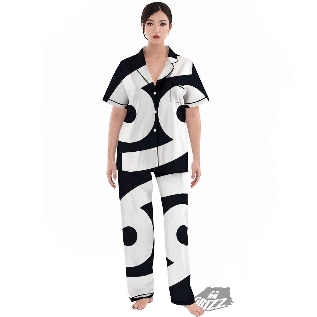 Cancer Sign White And Black Print Women's Pajamas Set-grizzshop