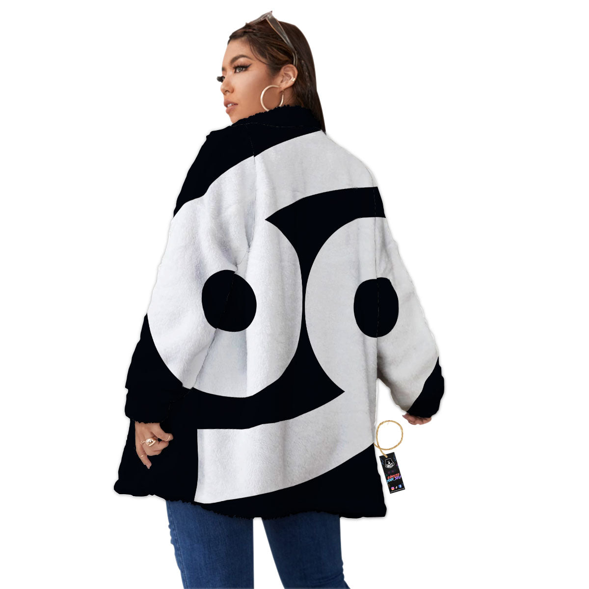 Cancer Sign White And Black Print Women's Sherpa Jacket-grizzshop