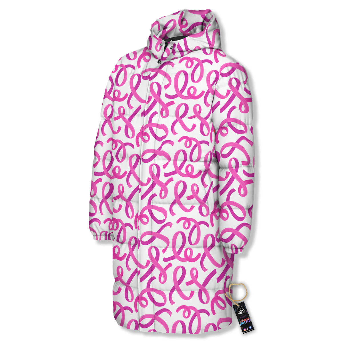 Cancer Awareness Print Pattern Long Down Jacket