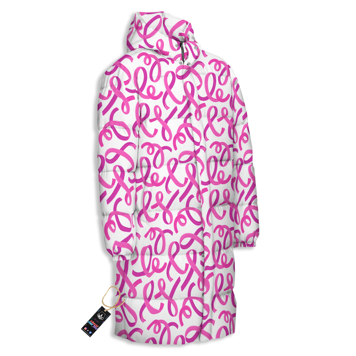 Cancer Awareness Print Pattern Long Down Jacket