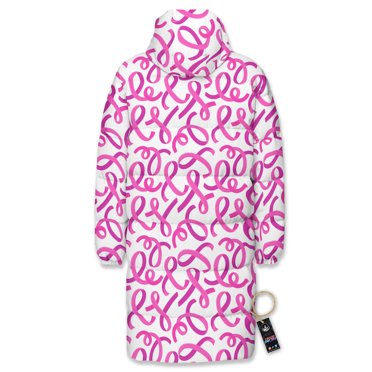 Cancer Awareness Print Pattern Long Down Jacket