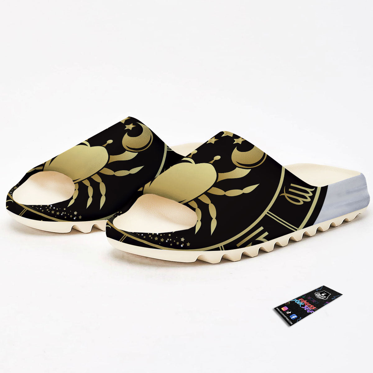 Cancer Sign Black And Gold Print Sandals-grizzshop