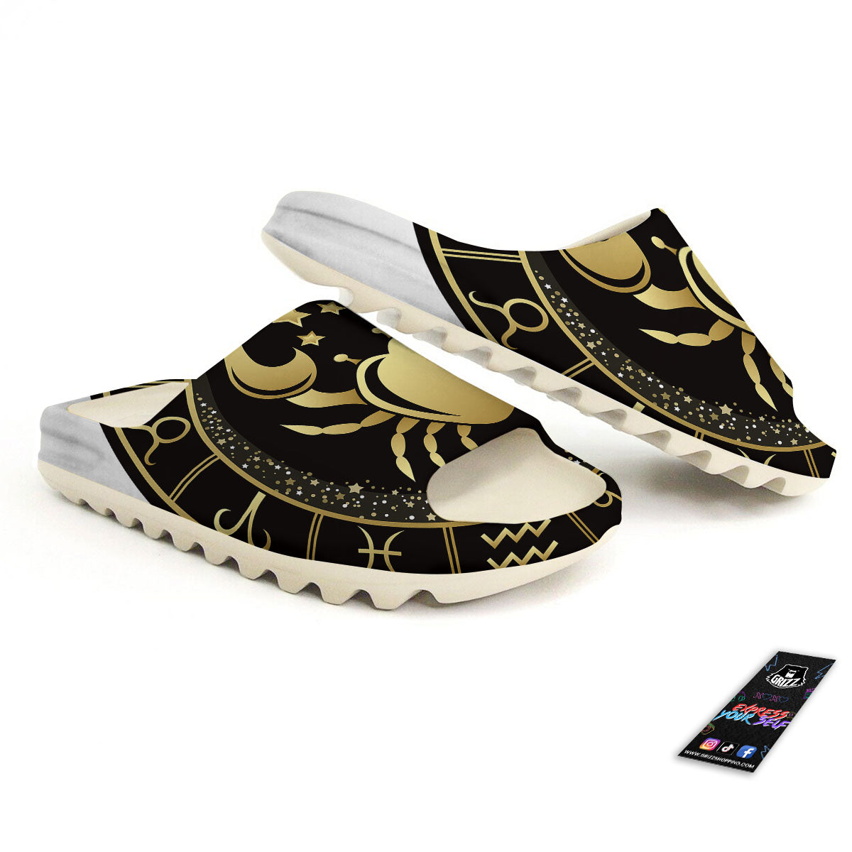 Cancer Sign Black And Gold Print Sandals-grizzshop