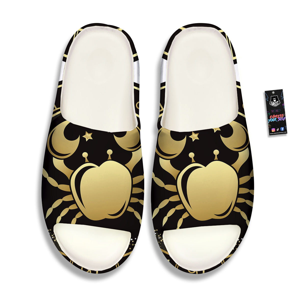 Cancer Sign Black And Gold Print Sandals-grizzshop