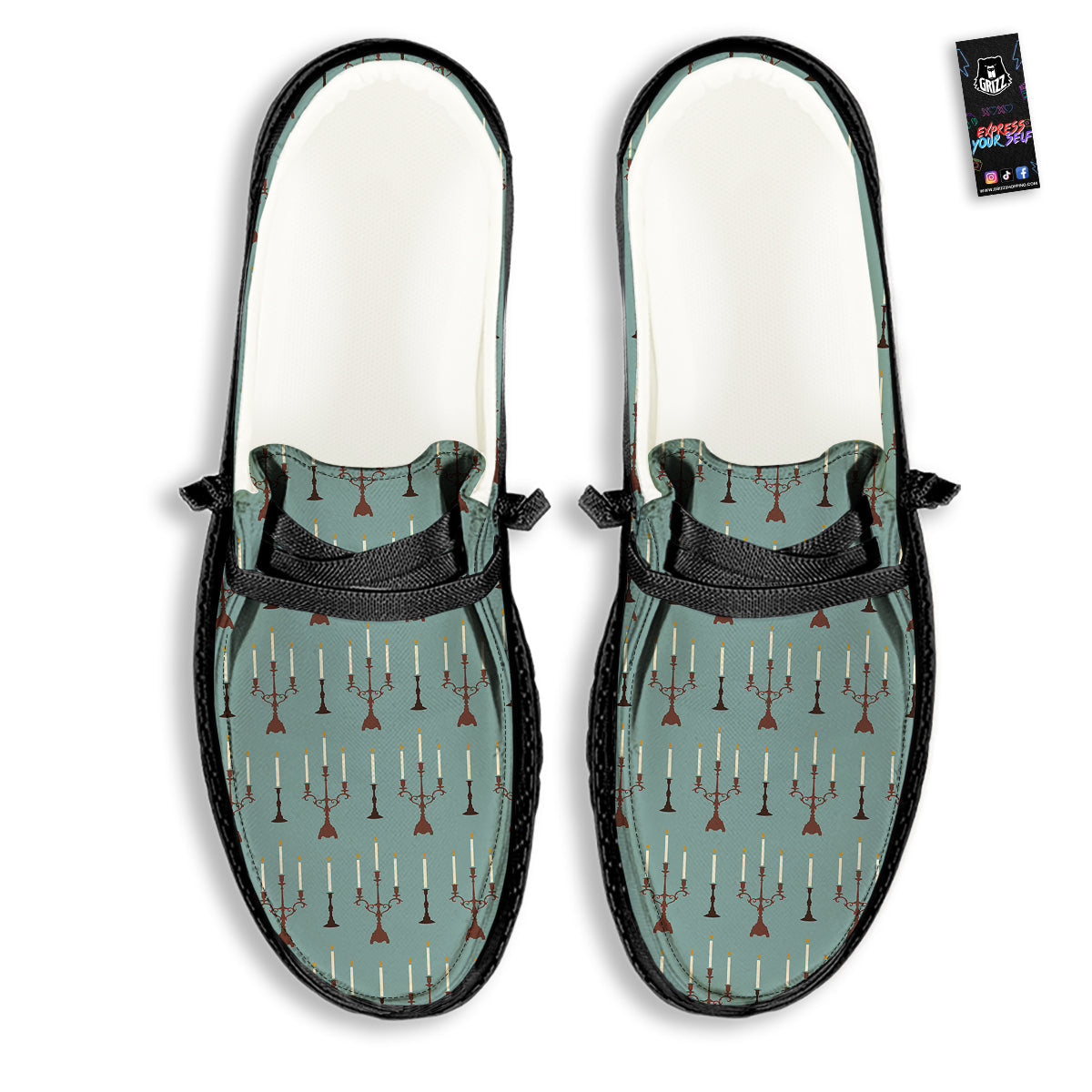 Candle Vintage Print Pattern Black Loafers-grizzshop