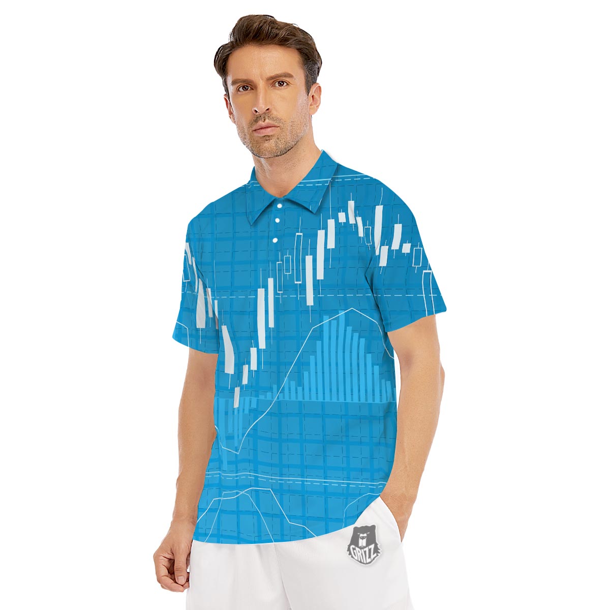 Candlestick Stock Market Print Men's Golf Shirts-grizzshop