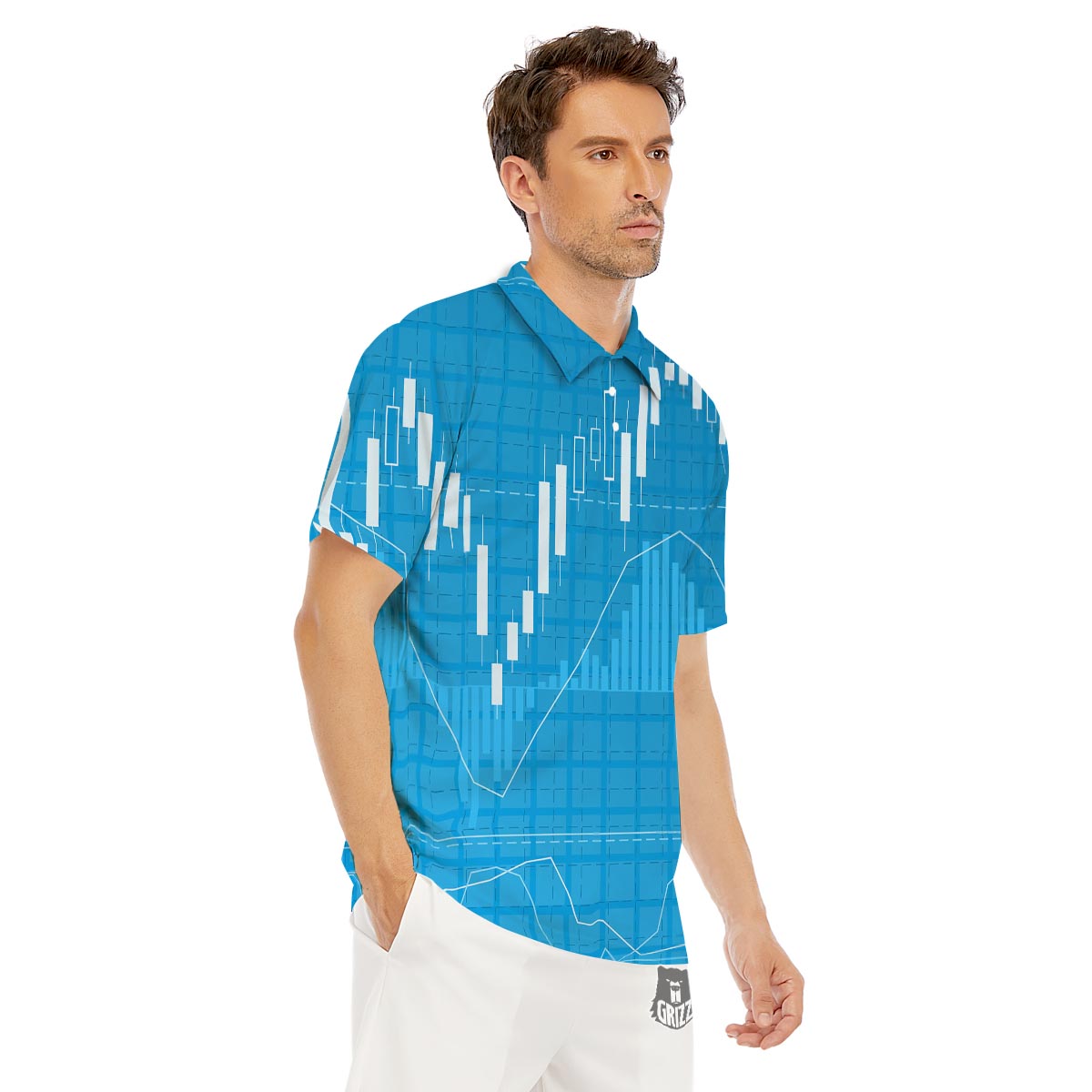 Candlestick Stock Market Print Men's Golf Shirts-grizzshop