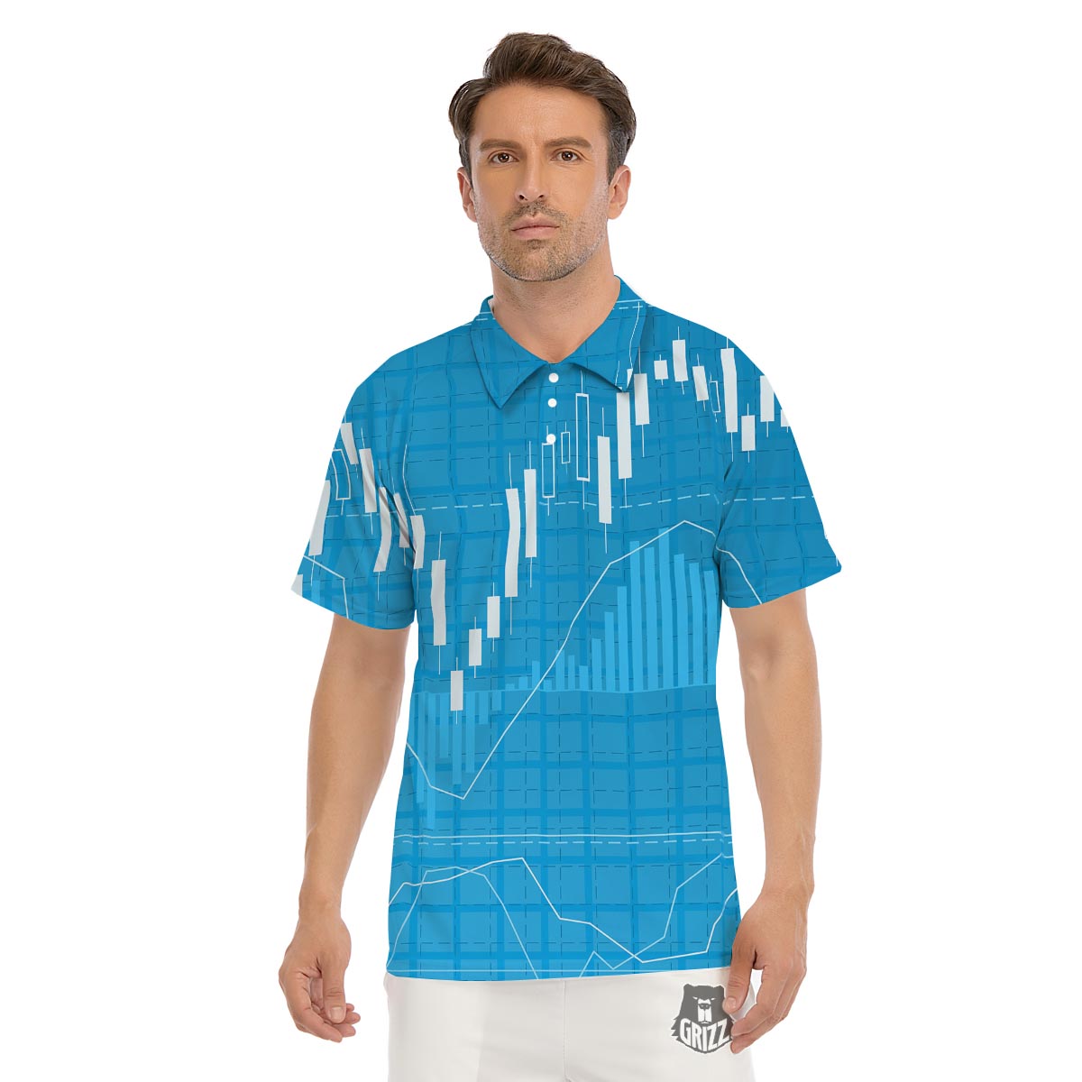 Candlestick Stock Market Print Men's Golf Shirts-grizzshop