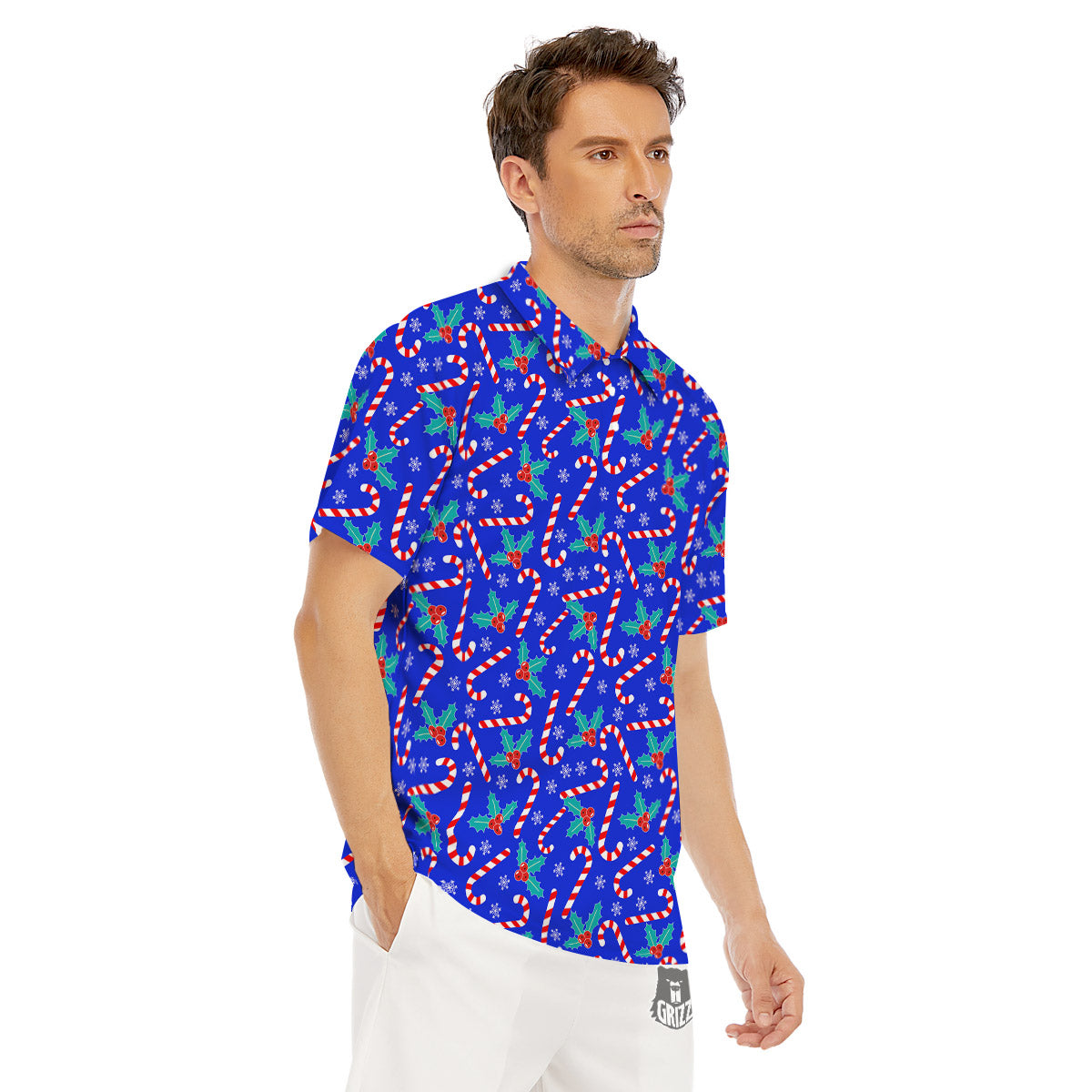 Candy And Christmas Berry Print Pattern Men's Golf Shirts-grizzshop
