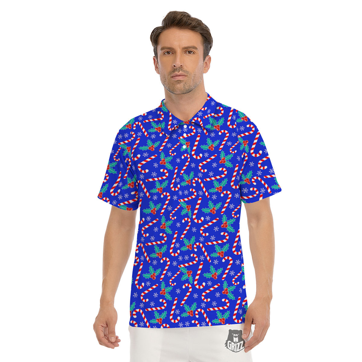 Candy And Christmas Berry Print Pattern Men's Golf Shirts-grizzshop