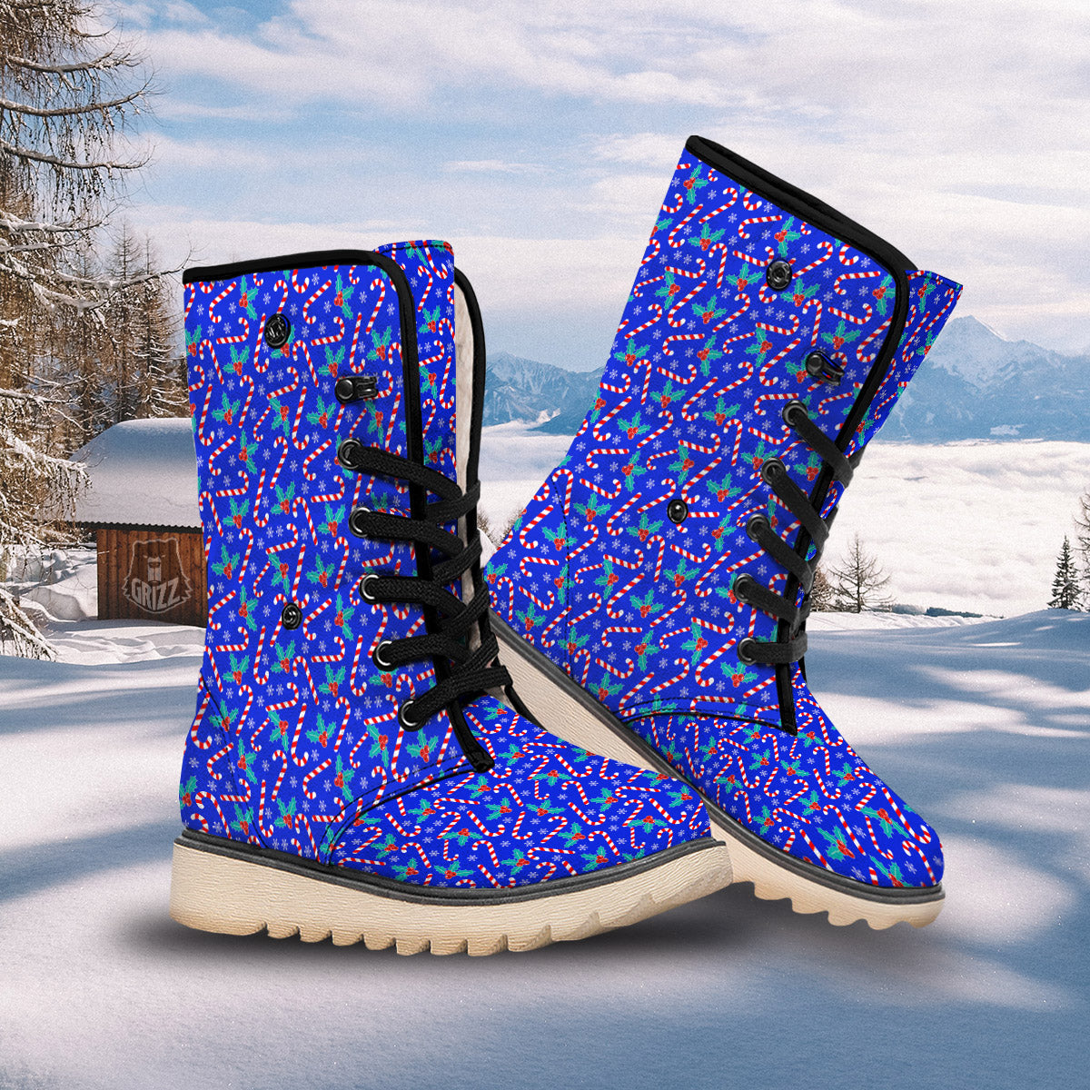 Candy And Christmas Berry Print Pattern Snow Boots-grizzshop