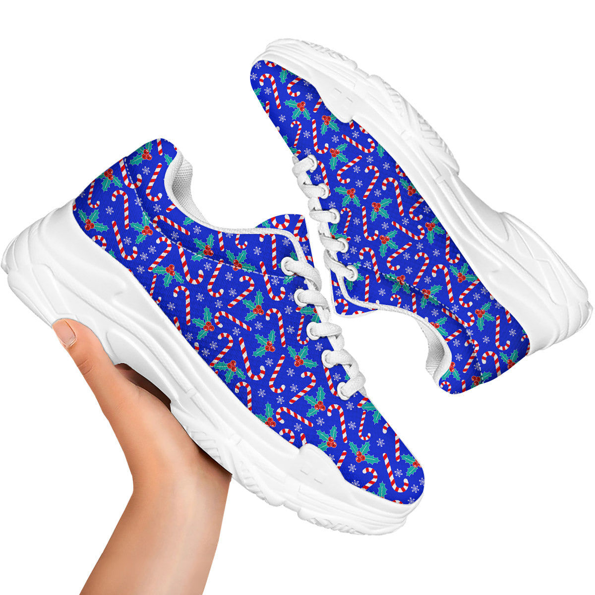 Candy And Christmas Berry Print Pattern White Chunky Shoes-grizzshop