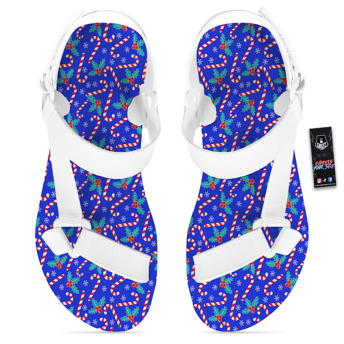 Candy And Christmas Berry Print Pattern White Open Toe Sandals-grizzshop