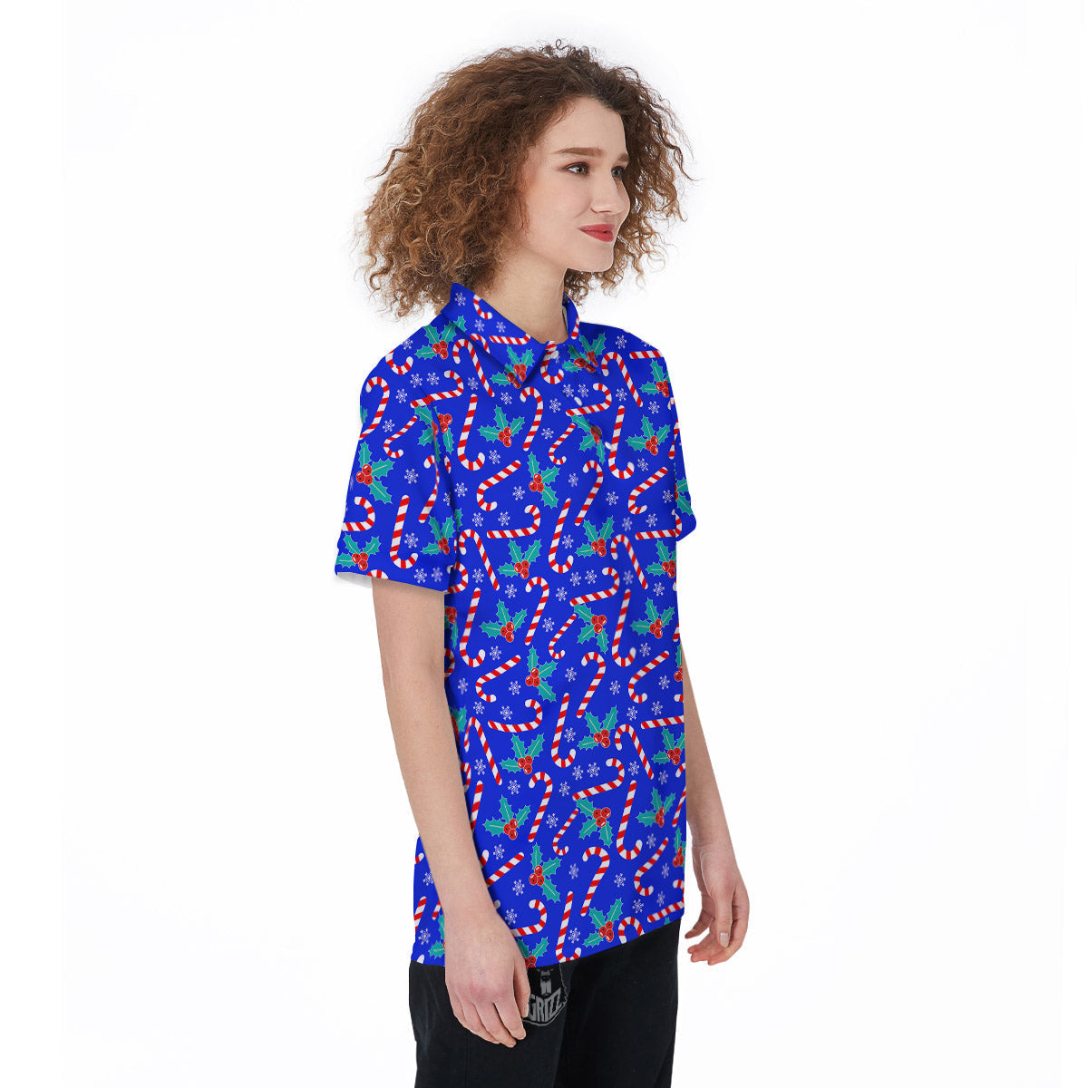 Candy And Christmas Berry Print Pattern Women's Golf Shirts-grizzshop