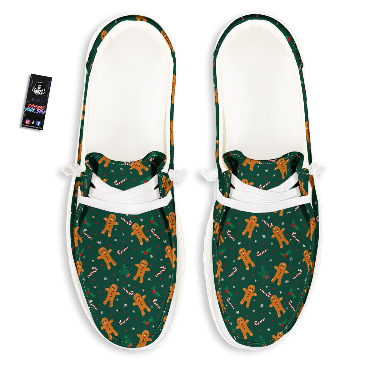 Candy And Christmas Cookie Print Pattern White Loafers-grizzshop