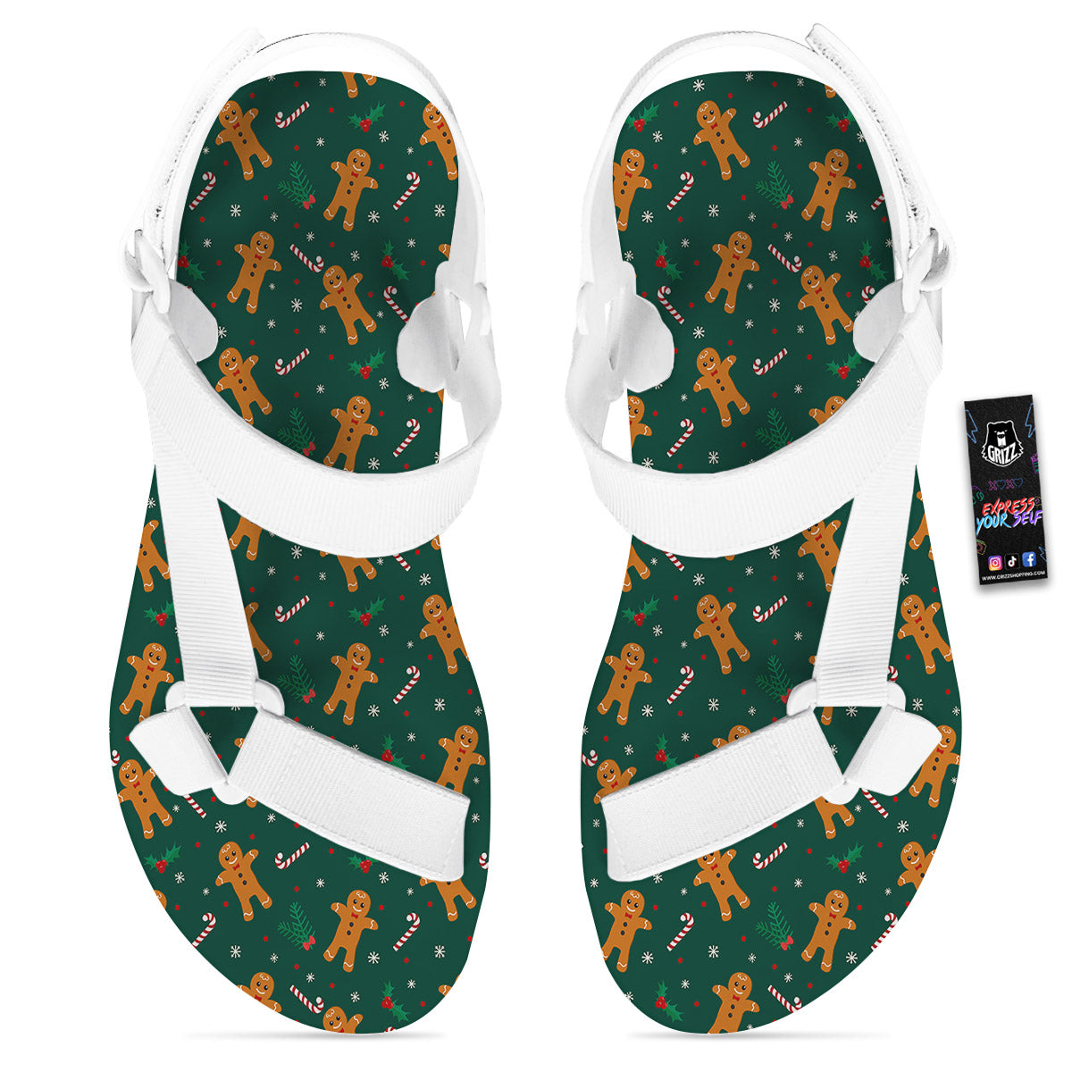 Candy And Christmas Cookie Print Pattern White Open Toe Sandals-grizzshop