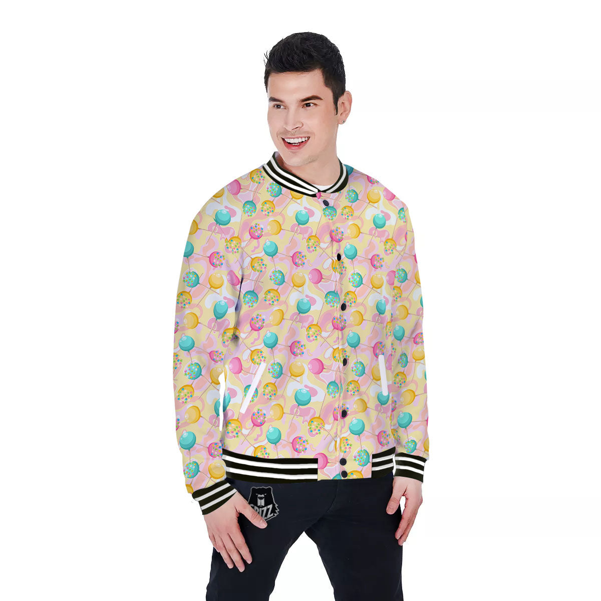Candy And Colorful Lollipop Print Baseball Jacket-grizzshop