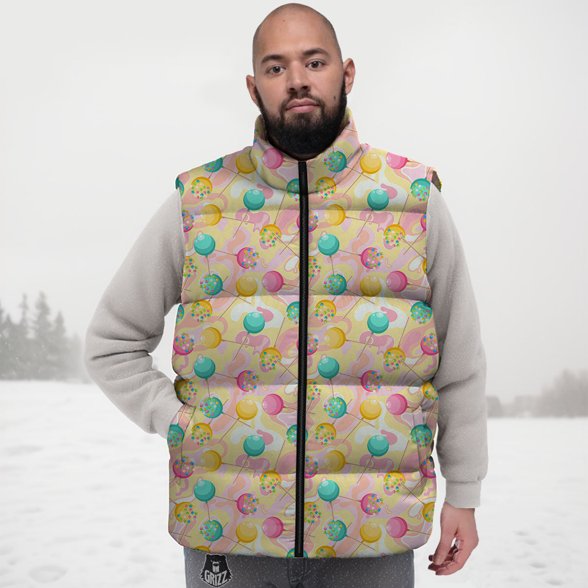 Candy And Colorful Lollipop Print Down Vest