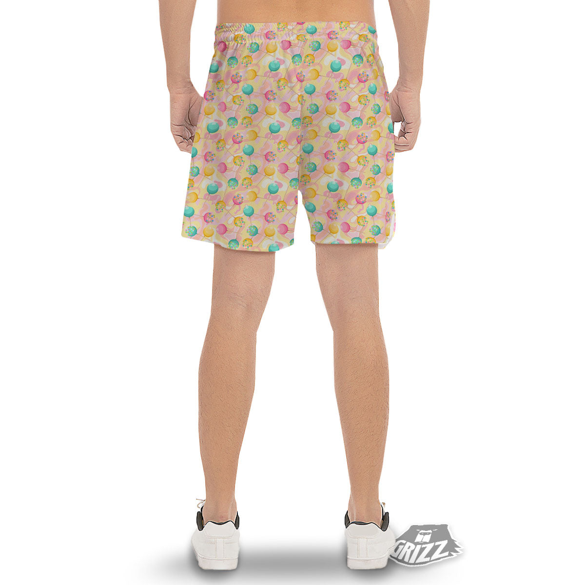 Candy And Colorful Lollipop Print Men's Gym Shorts-grizzshop